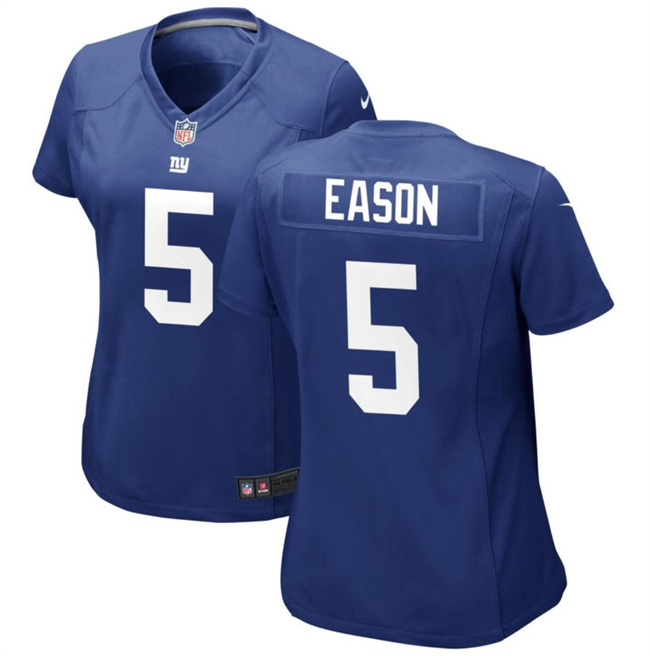 Women's New York Giants #5 Jacob Eason Blue Football Stitched Jersey(Run Small)